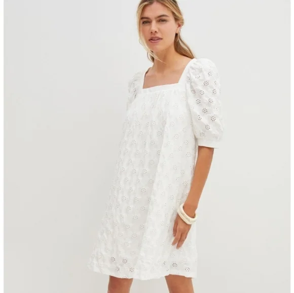 Anthropologie Maeve white eyelet puff sleeve dress - Picture 3 of 10